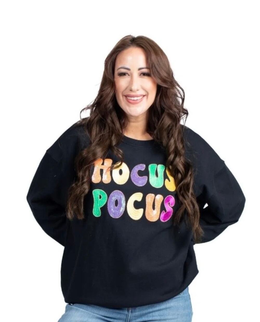 Jane Marie Rainbow Sequined Hocus Pocus Sweatshirt Size L Halloween Fall